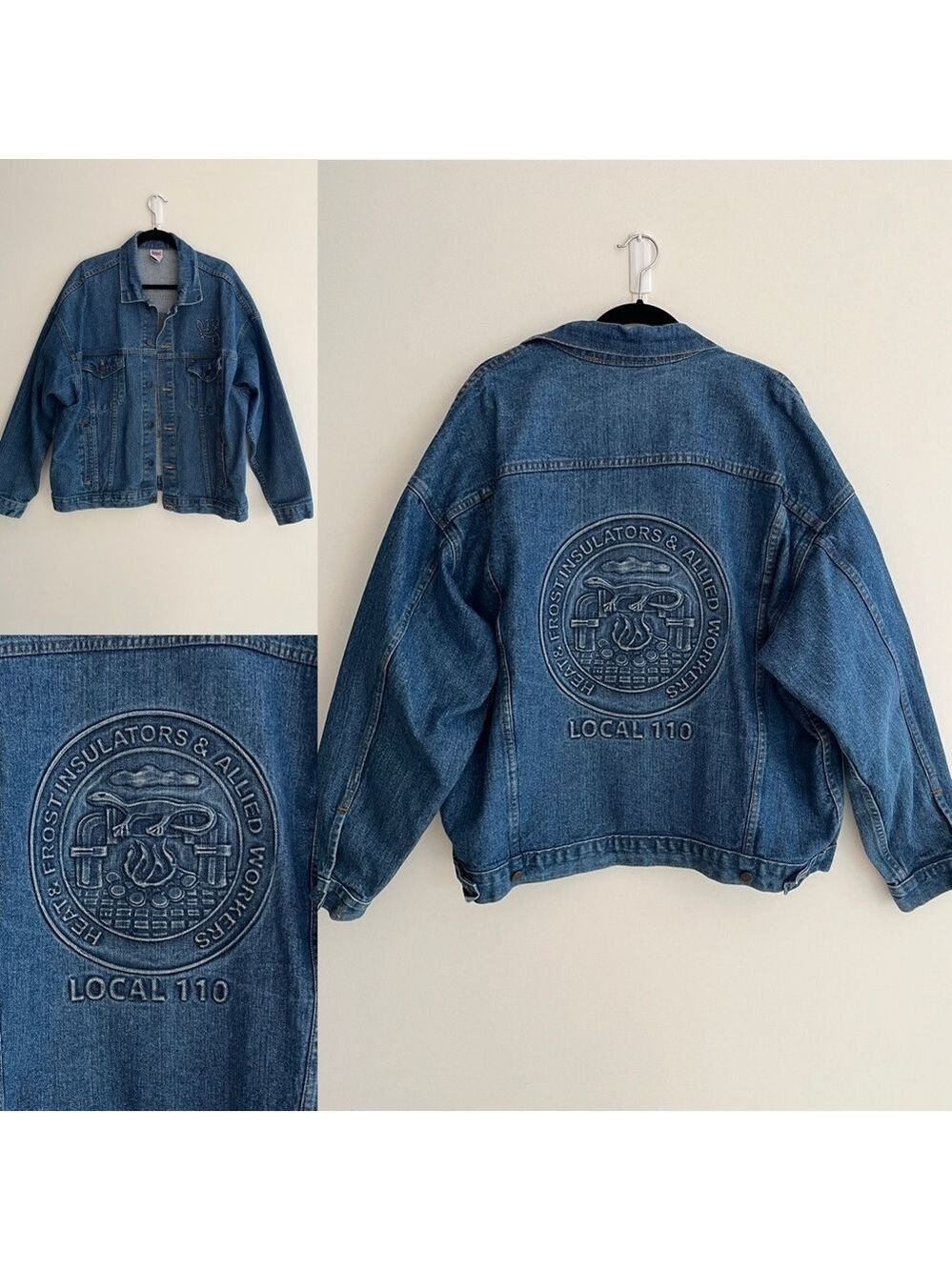TYCA Embossed Retro Denim Trucker Jean Jacket Salamander Fire Union Logo Unisex